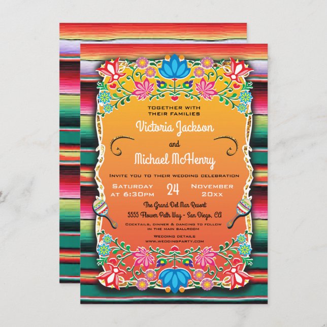 Mariage mexicain Rug et invitation à la floraison (Devant / Derrière)