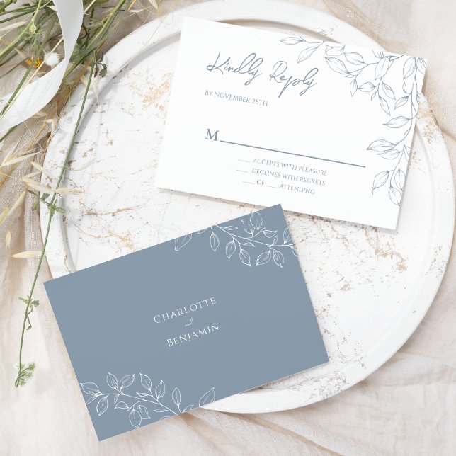 Mariage mini feuille bleu Dusty RSVP (Créateur téléchargé)