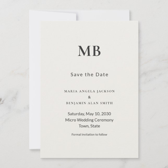 Mariage Minimal Micro Moderne Carte "Save the Date (Devant)