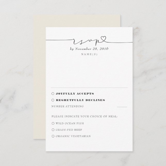 Mariage minimal moderne ivoire RSVP (Devant / Derrière)