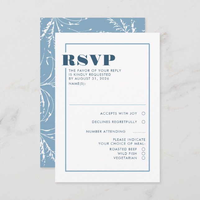 Mariage minimaliste bleu Dusty RSVP (Devant / Derrière)