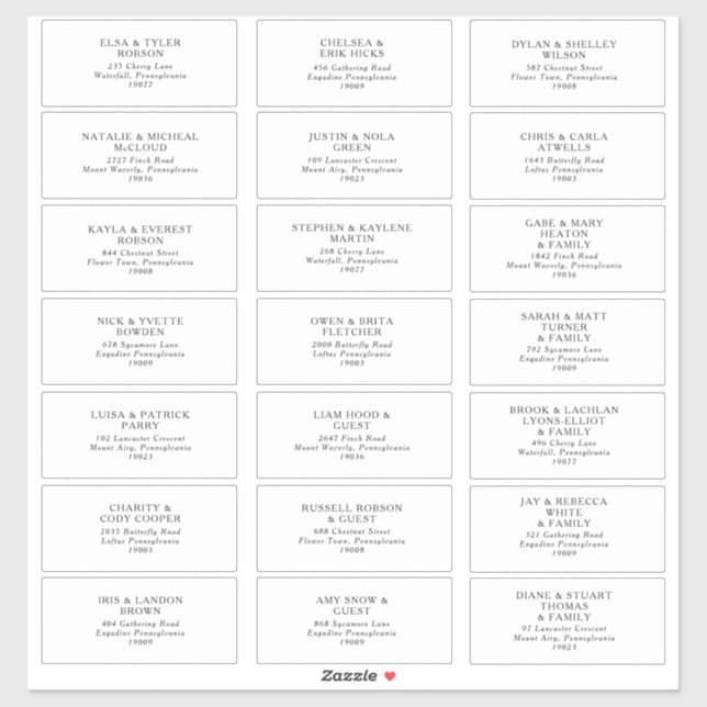 Mariage minimaliste classique Étiquette de adresse (Feuille)