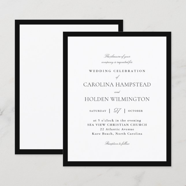 Mariage Minimaliste Élégant Noir & Blanc (Devant / Derrière)