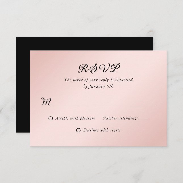 Mariage minimaliste élégant rose vif noir RSVP (Devant / Derrière)