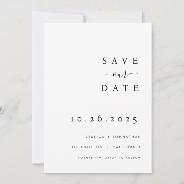 Mariage Minimaliste Enregistrer La Date Invitation (Devant)