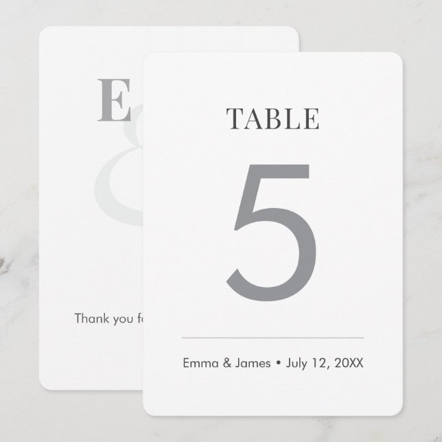 Mariage Minimaliste Esperluette | Numéro de Table  (Devant / Derrière)