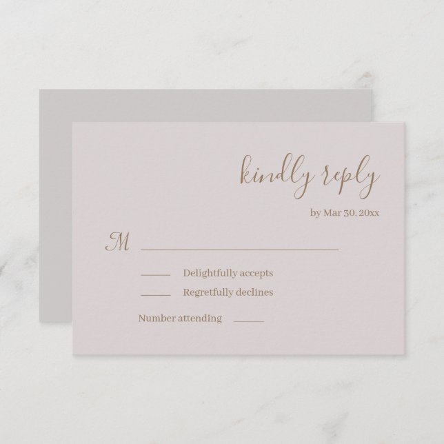 Mariage minimaliste moderne Blush Invitation RSVP (Devant / Derrière)