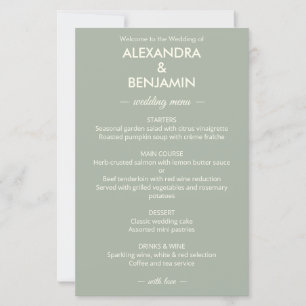 Mariage Minimaliste Moderne Menu Vert Sauge