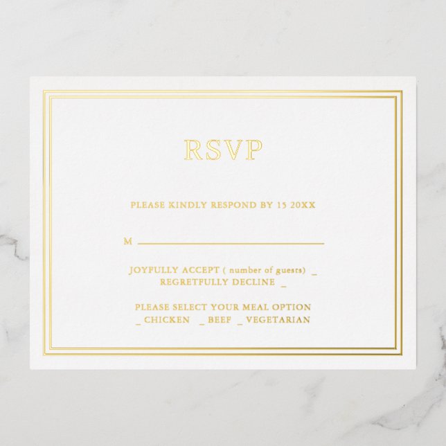 Mariage minimaliste moderne RSVP Foil Invitation P (Recto)