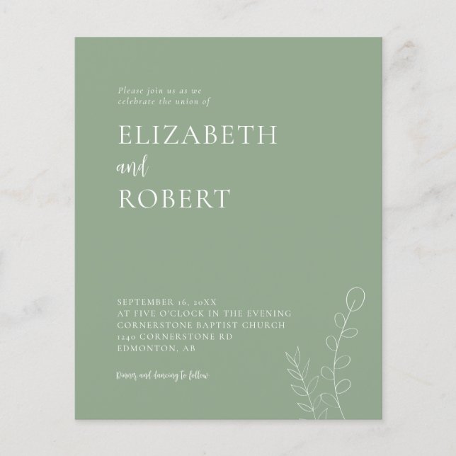 Mariage Minimaliste Moderne Vert Sauge Élégant (Devant)