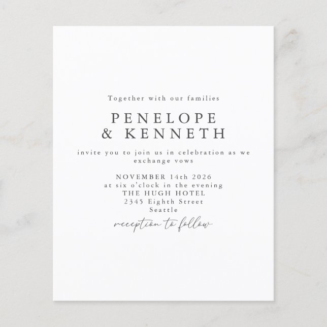 Mariage Minimaliste Simple Élégant Noir Blanc (Devant)