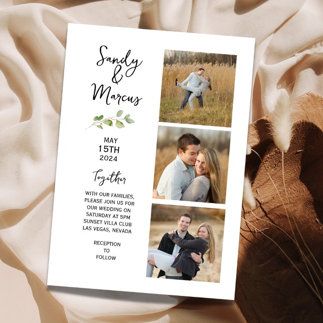 Mariage minimaliste trois Faire-part photo (Créateur téléchargé)