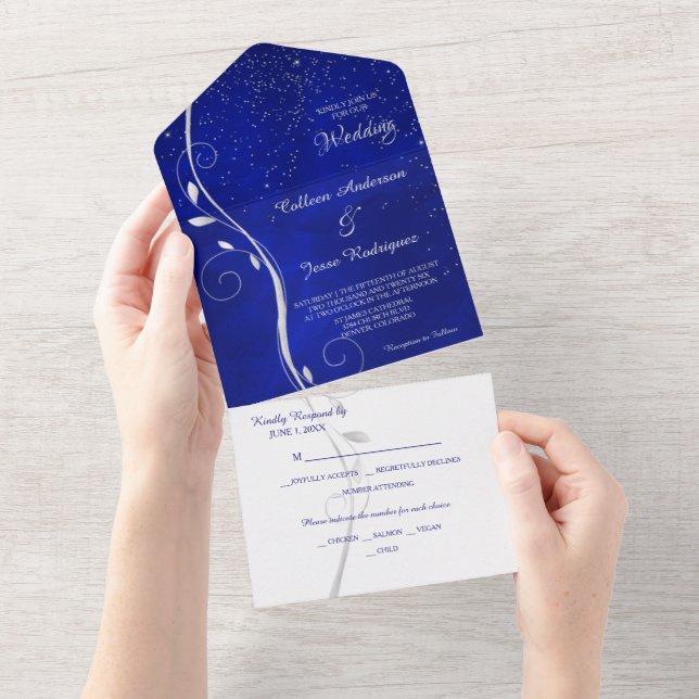 Mariage Modèle photo bleu feuille argent (Déchirure)