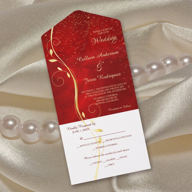 Mariage Modèle photo rouge foncé à feuille d'or (Créateur téléchargé)