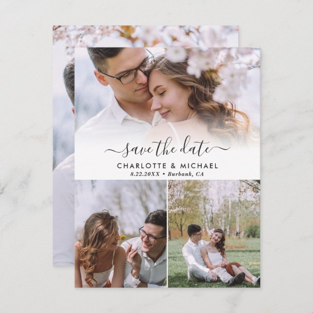 Mariage Moderne 4 Photo Enregistrer Les Cartes De  (Devant / Derrière)