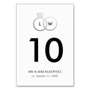 Mariage moderne Argent anneaux Numéro de table