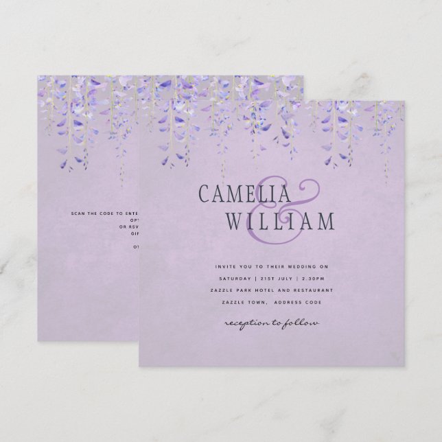 Mariage Moderne avec Dentelle de Glycine Violet (Devant / Derrière)
