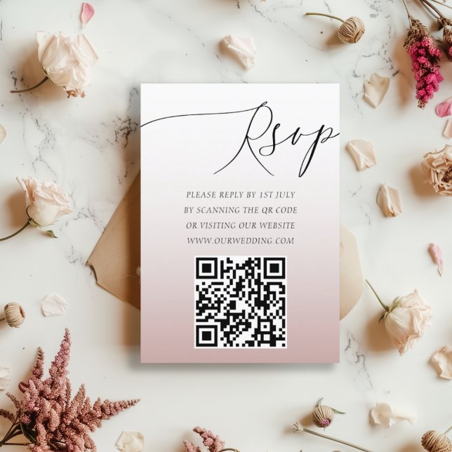 Mariage moderne avec QR Code Rose Gold Simple RSVP (Créateur téléchargé)