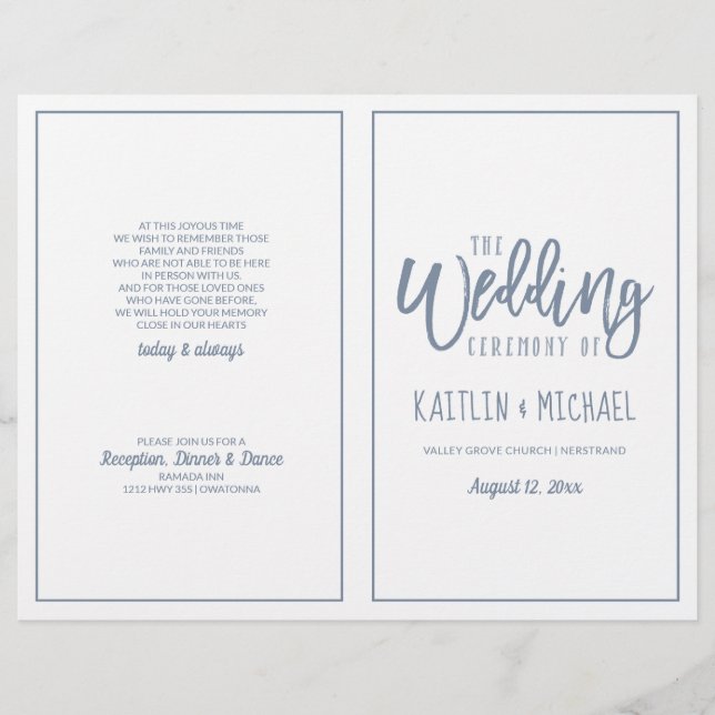 Mariage Moderne Brush Script - Dusty Blue Programm (Devant)