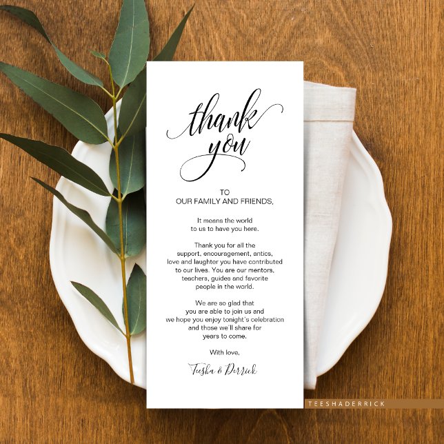Mariage moderne Cadre Carte de remerciements (Wedding Dinner Place Setting Thank You Card or for Post-Wedding Brunch, In Modern Classy Designs)