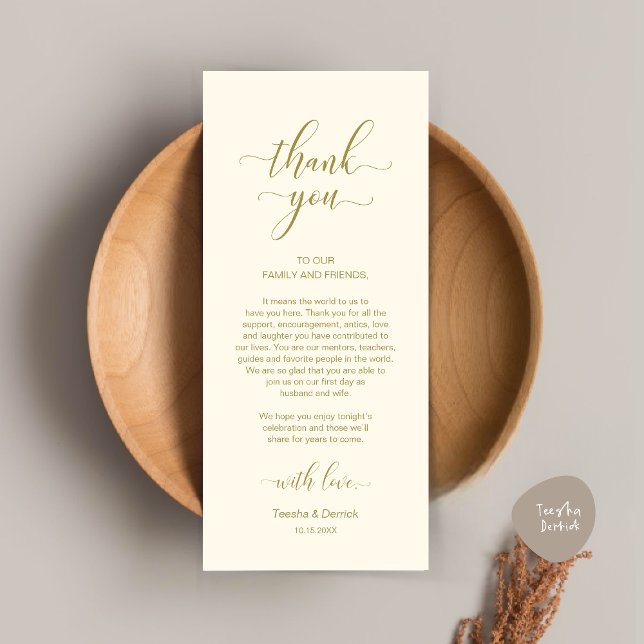 Mariage moderne Cadre Carte de remerciements (Modern Wedding Dinner Place Setting Thank You Card in Classy Yellow Gold
)