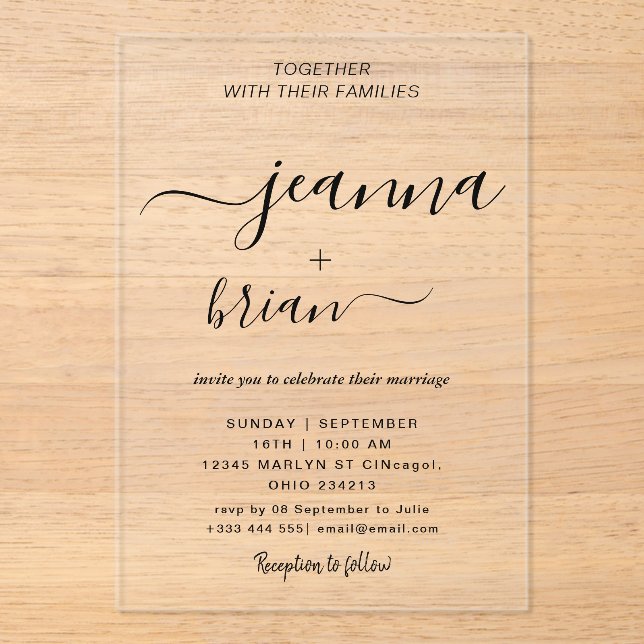 Mariage Moderne Calligraphie Acrylique Invitations (Recto)