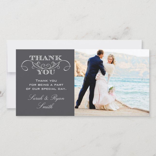 Mariage moderne Charcoal Grey Photo Merci Cartes (Devant)