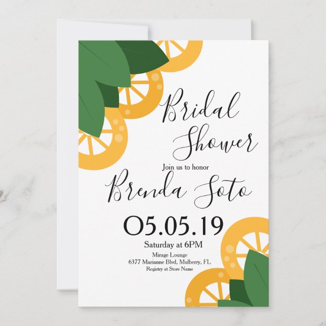 Mariage Moderne Citron et Feuilles Invitation de F (Devant)