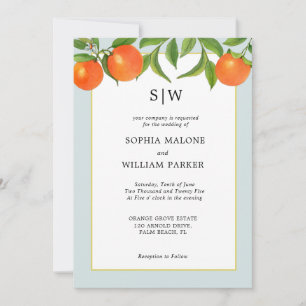 Mariage moderne Citrus avec Initiales Invitation