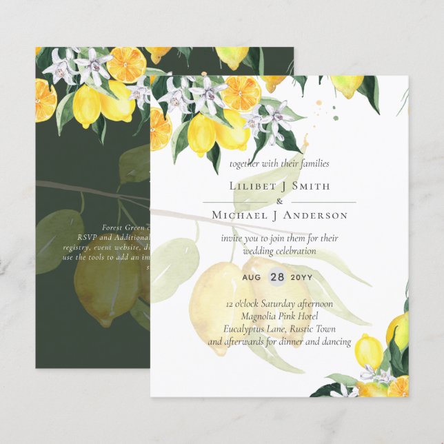 Mariage moderne de citronnier Invitez Élégant (Devant / Derrière)