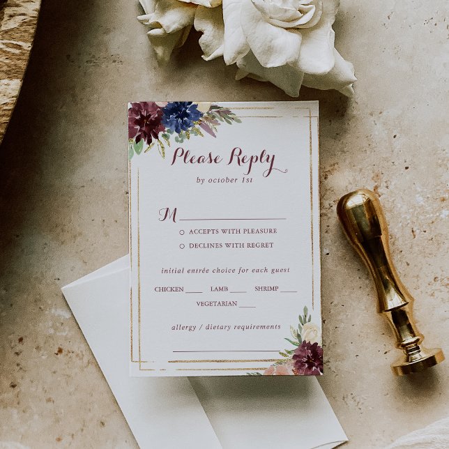 Mariage moderne d'or géométrique Menu Choix RSVP (Créateur téléchargé)