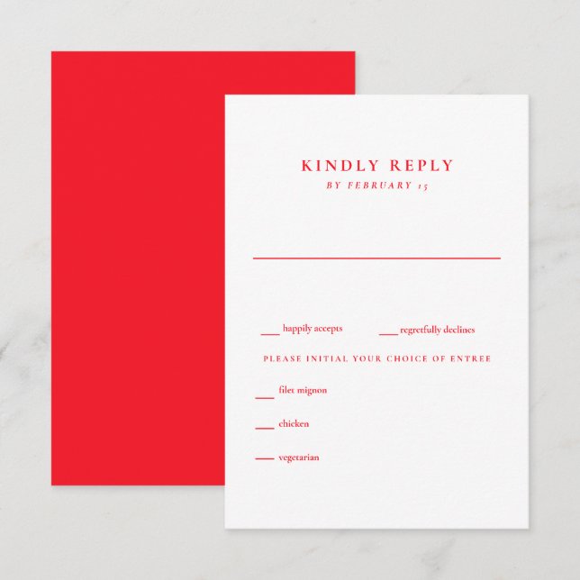 Mariage moderne été rouge et blanc RSVP (Devant / Derrière)