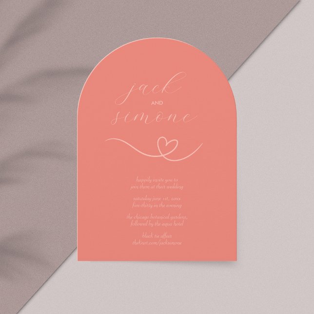 Mariage moderne | Invitations d'arc | Corail foncé (Créateur téléchargé)