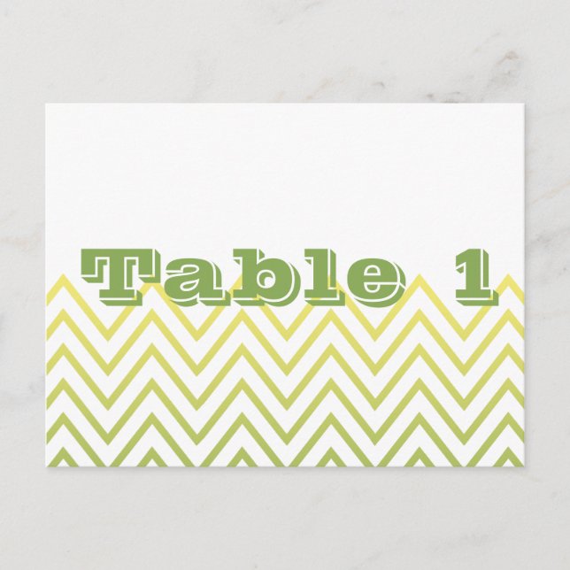 Mariage moderne Jaune Vert Chevron Numéro de table (Devant)