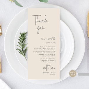 Mariage moderne Lieu Cadre Dîner Carte de remercie