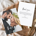 Mariage Moderne Minimaliste Merci Cartes<br><div class="desc">Cartes de remerciements du Mariage Budget qui ont une photo à l'avant et à l'arrière. Les cartes de remerciement contiennent une typographie de script moderne,  blanche et noire,  lettrée à la main,  élégante,  simple et moderne à utiliser après que vous minimaliste simple célébration de mariage.</div>