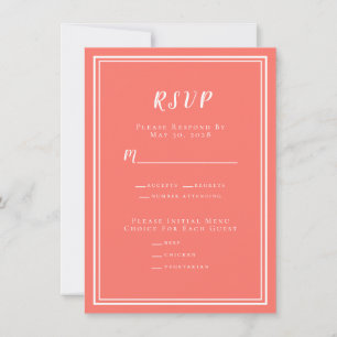 Mariage moderne minimaliste RSVP Menu Coral Blanc