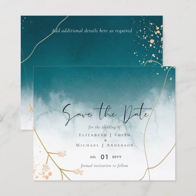 Mariage moderne Misty Blue Gold (Devant / Derrière)