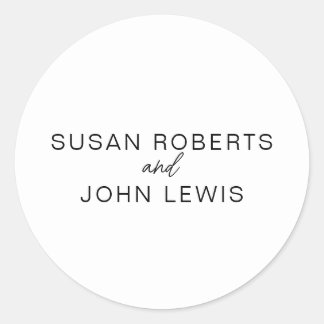 Mariage Moderne Noir & Blanc Autocollant Rond Clas