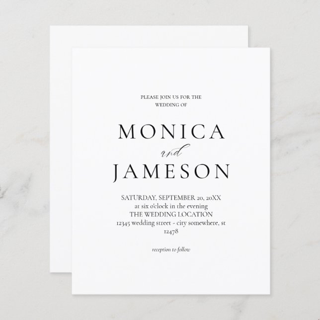 Mariage moderne noir et blanc budget 2V (Devant / Derrière)