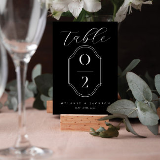 Mariage moderne noir et blanc Numéro de table Cres