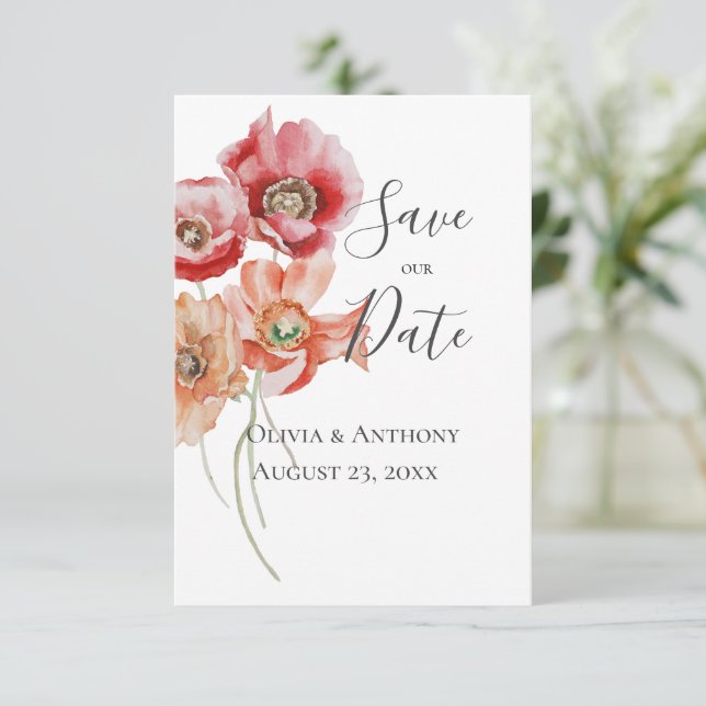 Mariage moderne rose floral Enregistrer la date (Debout devant)