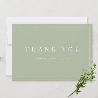 Mariage moderne Sage vert Carte de remerciements