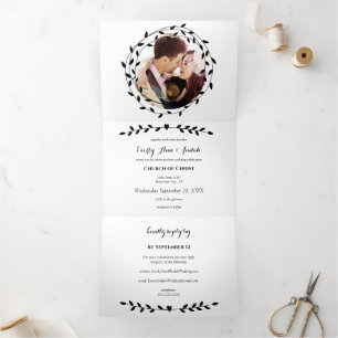 Mariage moderne simple Noir et Blanc Tri-Fold Inv