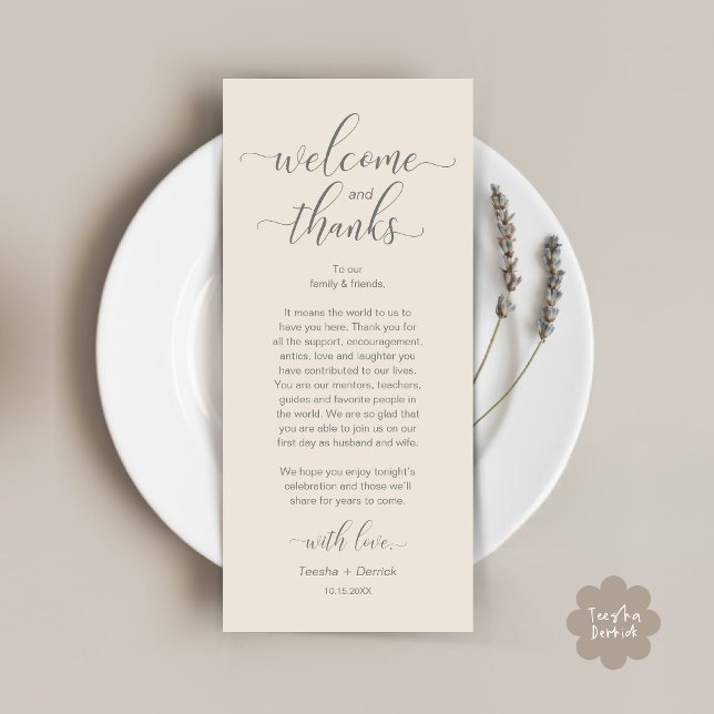 Mariage moderne Table Place Cadre Carte de remerci (Modern Wedding Dinner Brunch Lunch Table Place Setting Thank You Card in Classy Cream Grey)