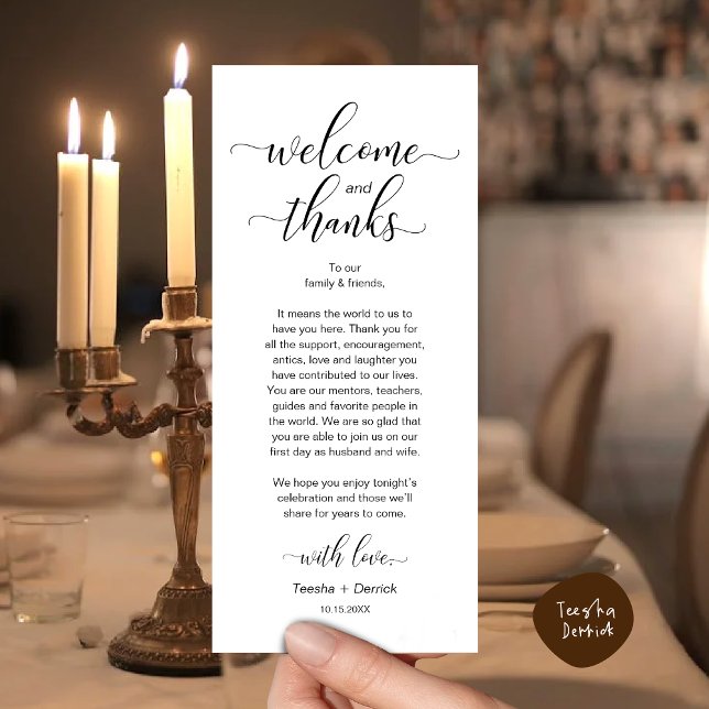 Mariage moderne Table Place Cadre Carte de remerci (Modern Wedding Dinner Brunch Lunch Table Place Setting Thank You Card in Classy Black White)