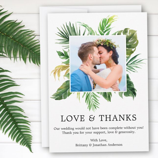 Mariage moderne Tropical Greenerife Amour et Merci (Customize to change text size, style or to add more text or photos to back of card.)