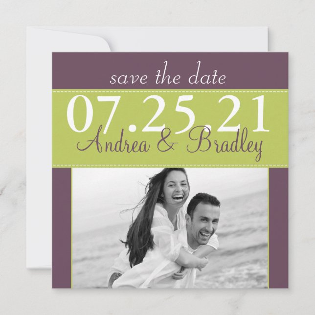 Mariage Moderne Vert Printanier Violet Faire-Part  (Devant)