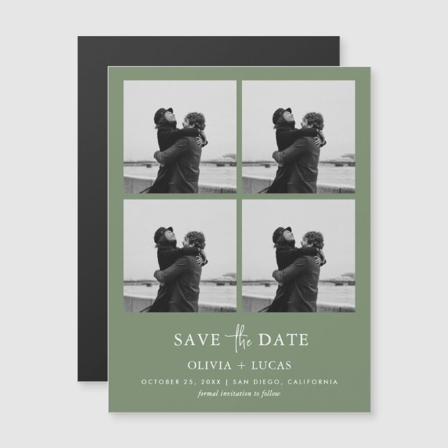 Mariage Moderne Vert Sauge Magnétique Collage de P (Devant / Derrière)