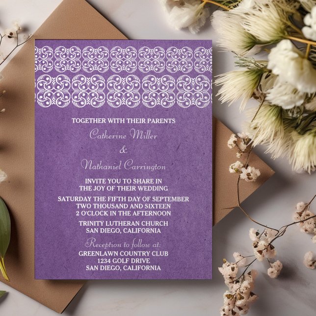 Mariage moderne violet de Bohême Invitation (Purple Modern Bohemian Wedding Invite)